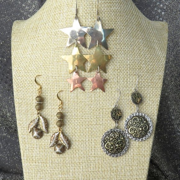 Lot of Silver and Gold Earrings Dangle Mixed Metal Colors - Set of 3...425 - Picture 1 of 2